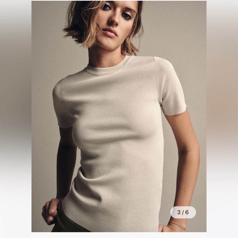 Zara NWT taupe poly/viscose short sleeve Crewneck Top Light Beige taupe size XL